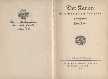 Jöde, Fritz Jöde, Fritz: Der Kanon. Dedikált példány.