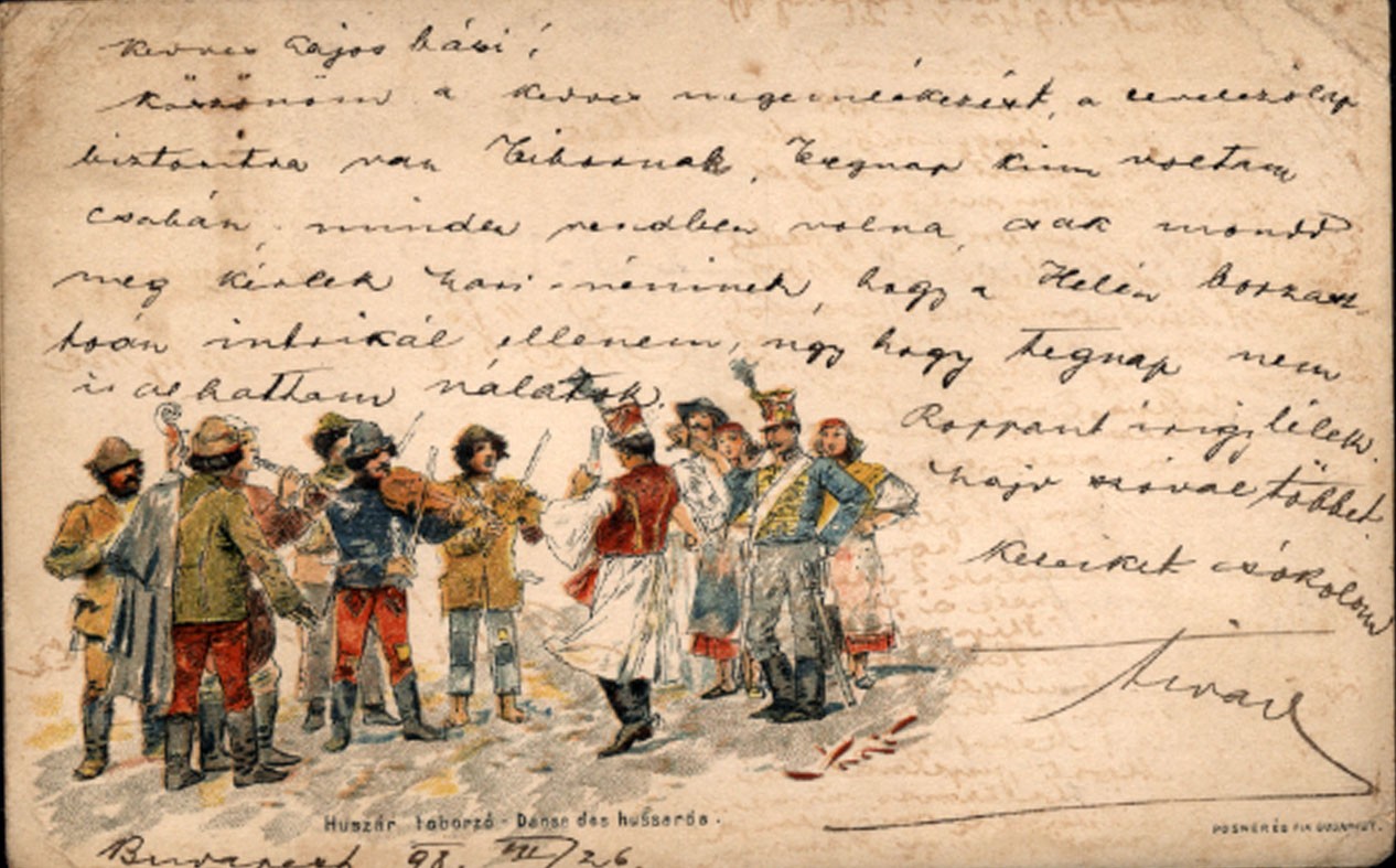 Képeslap. Huszár toborzó. 1898. Litho. Képeslap. Huszár toborzó. 1898. Litho.