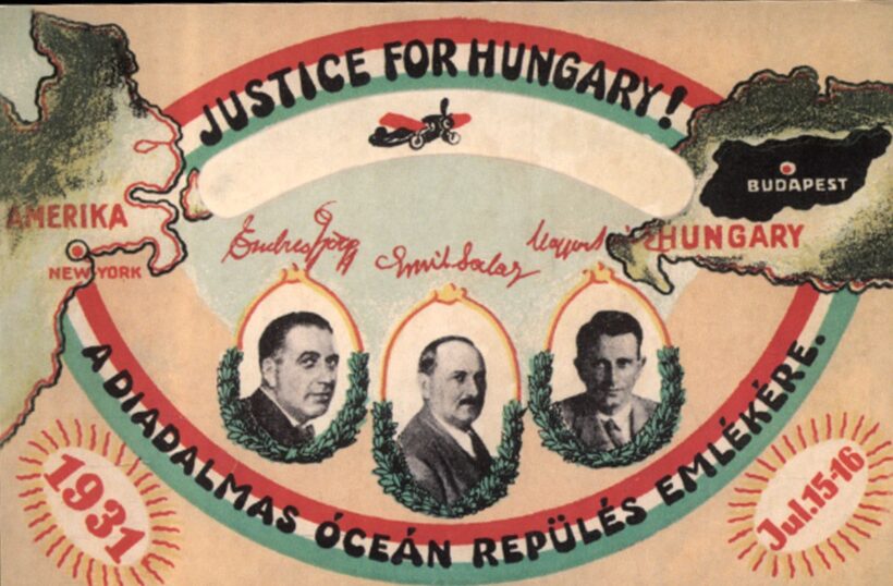 Repülés, aviatika. Justice for Hungary.  Repülés, aviatika. Justice for Hungary. A diadalmas óceán repülés emlékére. Emléklap. Endresz György unokájának dedikációjával.