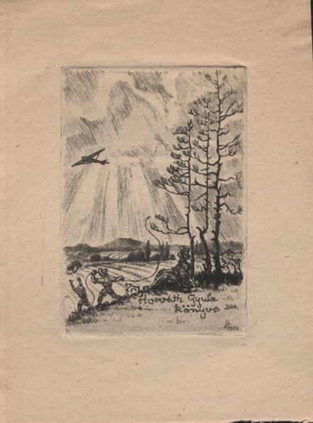 Horváth Gyula könyve. 1939.  Horváth Gyula könyve. 1939. Grafikus St. (Sterbenz Károly.) Repülős témájú kisgrafika. Rézkarc. Jelzett.