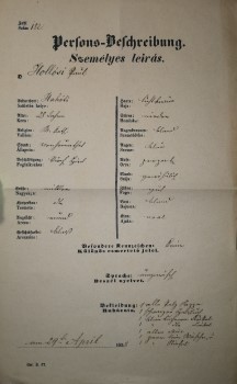 Kőrözvény 1858-ból  Kőrözvény 1858-ból német és  magyar nyelven egy 28 éves hahóti lakosról.