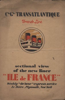 Az "Ile de France" luxusgőzös angol nyelvű prospektusa az 1930-as évekből. Az "Ile de France" luxusgőzös angol nyelvű prospektusa az 1930-as évekből.