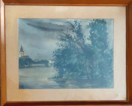 Élesdy István (1912 - 1987):Dunapart.  Élesdy István (1912 - 1987):Dunapart. Jelzett.