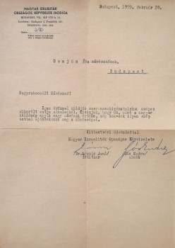 A Magyar Izraeliták Országos Képviselete (MIOK)   A Magyar Izraeliták Országos Képviselete (MIOK) nevében küldött gratuláció Demján Éva előadóművésznek Sós Endre elnök és László Jenő főtitkár autográf aláírásával 1959-ből.