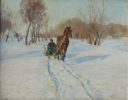 Rökk Károly (1891-1970) : Téli táj lovasszánnal