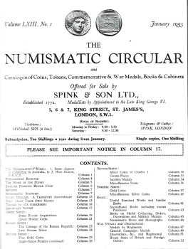 Folyóirat. The Numismatic Circular. 1955-1970. Folyóirat. The Numismatic Circular. 1955-1970. The Numismatic Circular and Catalogue of Coins, Tokens, Commemorative & War Medals, Books & Cabinets. Szórványszámok, 24 db. (egybekötve).