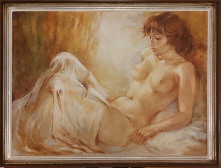 Csomor Katalin (1945): Fekvő női akt Csomor Katalin (1945): Fekvő női akt. Jelzett.