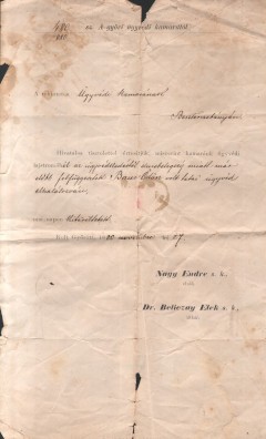 Értesítés ügyvédi lajstromból törlésről elmebetegség miatt, 1880-ból. Értesítés ügyvédi lajstromból törlésről elmebetegség miatt, 1880-ból.