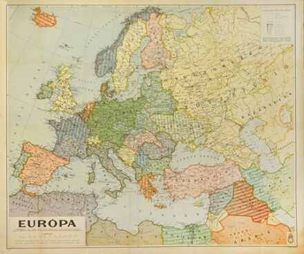 Európa térképe az 1942. évi Földrajzi zsebkönyvhöz. Európa térképe az 1942. évi Földrajzi zsebkönyvhöz. A térkép tartalma Európának 1941 november 1.-i képét tüntei fel. Készítette a M. Kir. Honvéd Térképészeti Intézet.