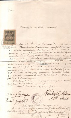 Az izsáki izraelita hitközség nyugtája, adósság törlésről. 1902. Az izsáki izraelita hitközség nyugtája, 1902-ből.