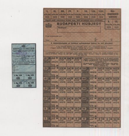 Budapesti húsjegy + zsírhetijegy az 1940-es évekből. Budapesti húsjegy + zsírhetijegy az 1940-es évekből.