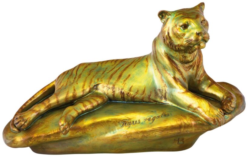Zsolnay: Plasztika, tigris, Zsolnay, 1900