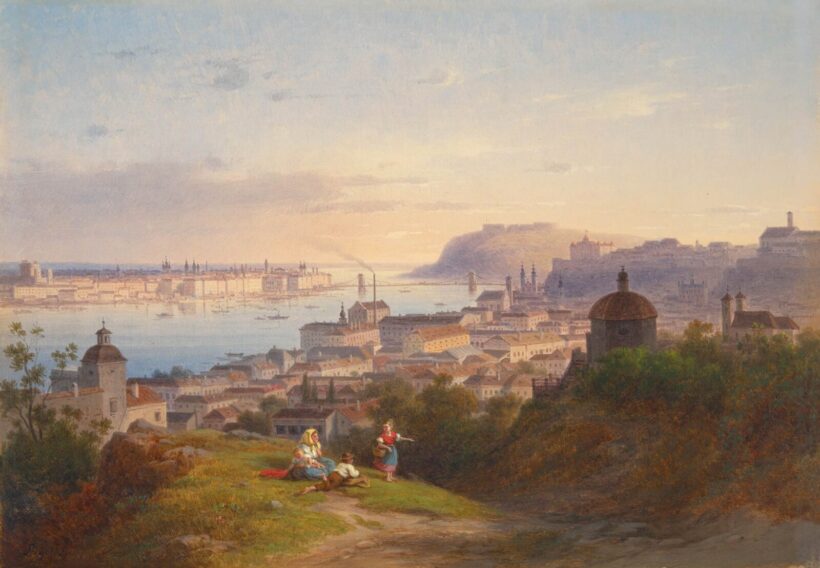 Ligeti Antal (1823-1890): Buda és Pest látképe, 1870 körül