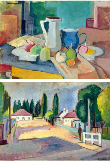 Kmetty János (1889-1975): Csendélet almákkal, körtékkel, Hátoldalon: Nagybányai utca, 1920-as évek vége
