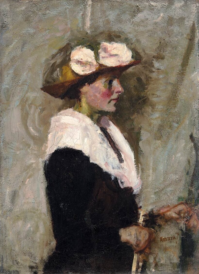 Koszta József (1861-1949): Annuska kalapban, 1920 körül