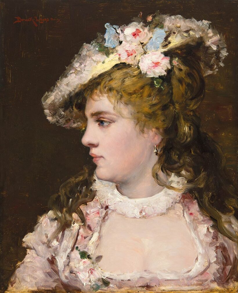 Bruck Lajos (1846-1910): Párizsi nő virágos kalapban, 1890 körül