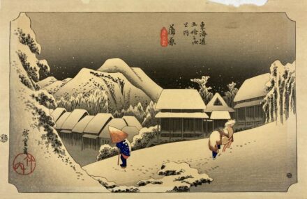 Japán fametszet: Havas táj