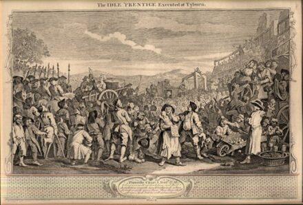 Hogarth, William (1697-1764) Hogarth, William (1697-1764): The Idle 'Prentice Executed at Tyburn. (Industry and Idleness, plate 11). Rézmetszet. 1747.