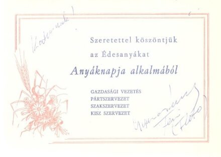 Gyurcsány Ferenc (1961-)  Gyurcsány Ferenc (1961-) politikus édesanyjának (Katusnak) küldött anyáknapi üdvözlete az 1980-as évekből.