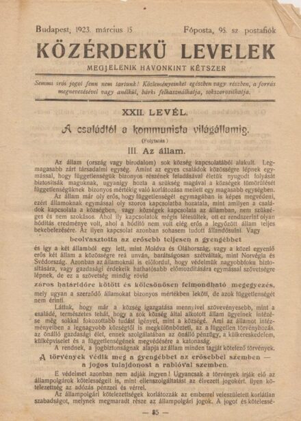 Közérdekű Levelek. 1923.  Közérdekű Levelek. 1923. Szerk. Gálócsy Árpád. Szórványszámok, 6 db.