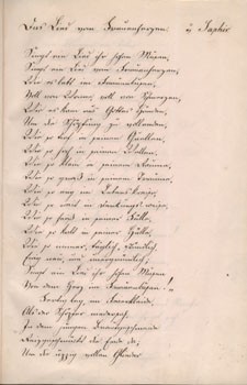 Saphir, Moritz Gottlieb (1795-1858)  Saphir, Moritz Gottlieb (1795-1858) magyar származású osztrák humorista, író, lapszerkesztő német nyelvű versének egykorú átirata 1852-ből.