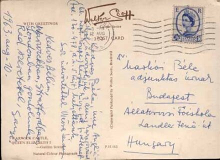 Weöres Sándor (1913-1989)  Weöres Sándor (1913-1989) költő, műfordító autográf, aláírt képes levelezőlapja 1963-ból dr. Markói Bélának (1923-1999), az Állatorvosi Egyetem adjunktusának.