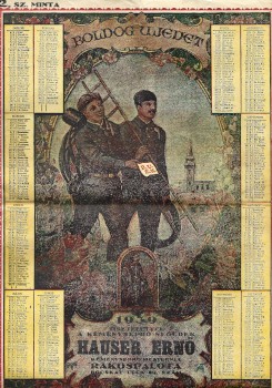 Naptár. Hauser Ernő rákospalotai kéményseprő mester színes falinaptár terve 1939-ből.  Naptár. Hauser Ernő rákospalotai kéményseprő mester színes falinaptár terve 1939-ből. 2. sz. nyomdai mintadarab.