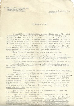A Nyugdíjas Közalkalmazottak Farmtelepítési, Baromfi és Fatenyésztő Szövetkezetének gépelt levele 1929-ből.  A Nyugdíjas Közalkalmazottak Farmtelepítési, Baromfi és Fatenyésztő Szövetkezetének gépelt levele 1929-ből.