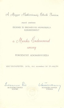 Losonczy Pál (1919-2005)  Losonczy Pál (1919-2005) politikus, az Elnöki Tanács elnökének autográf aláírásával ellátott oklevél 1978-ból.