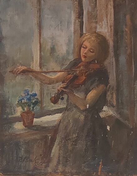 P. Bak János  (1913 - 1981) P. Bak János  (1913 - 1981): Hegedülő lány. J.b.l