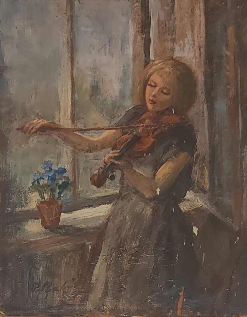 P. Bak János  (1913 - 1981) P. Bak János  (1913 - 1981): Hegedülő lány. J.b.l