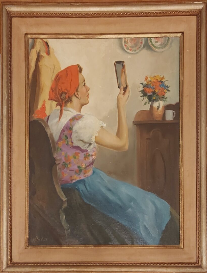 Pap Emil (1884-1949): Pap Emil (1884-1949): Lány tükörrel. J.b.l.