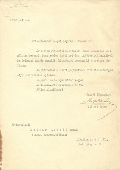 Serédi Jusztinián (1884-1945) Serédi Jusztinián (1884-1945) bíboros, hercegprímás, esztergomi érsek gépelt, aláírt levele Molnár László c. apát részére 1944-ből.