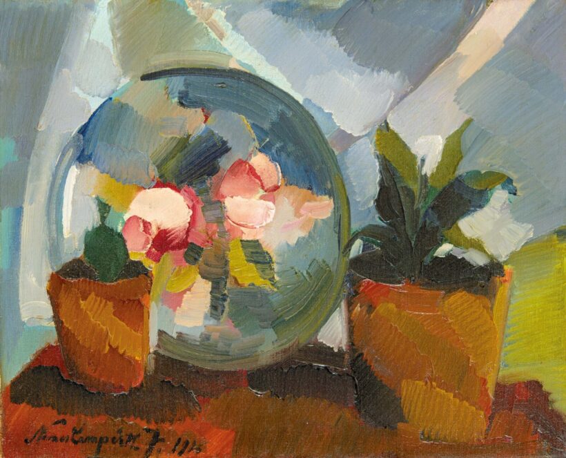 Nemes Lampérth József (1891-1924): Csendélet cserepes növényekkel és tányérral, 1916