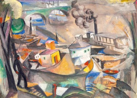 Schönberger Armand (1885-1974): Hajó (Dunai rakpart),  1926