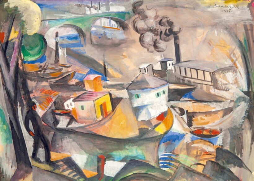 Schönberger Armand (1885-1974): Hajó (Dunai rakpart),  1926