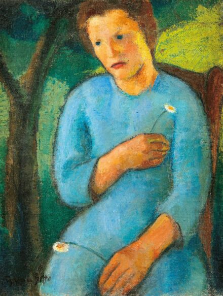 Gyenes Gitta (1888-1960): Lány margarétákkal, Nagybánya, 1907 körül
