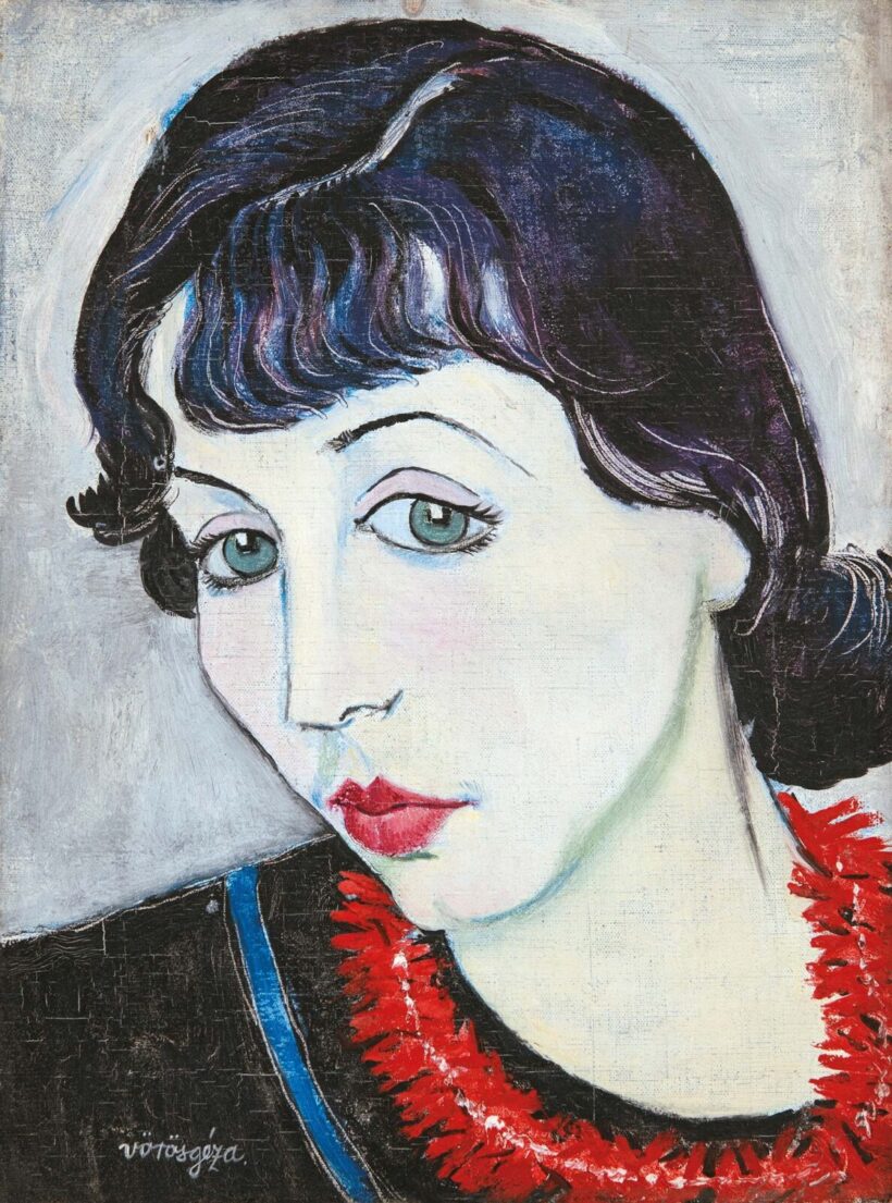 Vörös Géza (1897-1957): Fiatal nő korall nyakdísszel, 1930