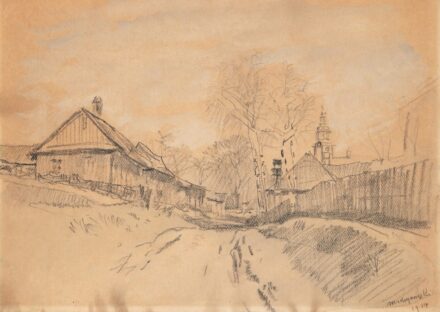 Mednyánszky László (1852-1919): Utcakép templommal, 1914