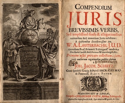Antik könyvek. Jog. Lauterbach, W(olfgang) A(dam) Antik könyvek. Jog. Lauterbach, W(olfgang) A(dam): Compendium Juris brevissimis verbis, sed amplissimo sensu & allegationibus, universam fere materiam juris exhibens e lectionibus W. A. Lauterbachii. Primu