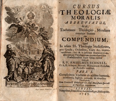 Antik könyvek. Schnell, Anselm Antik könyvek. Schnell, Anselm: Cursus theologiae moralis abbreviatus... I-II. kötet (egybekötve).