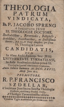 Antik könyvek. Spreng, Jacob Antik könyvek. Spreng, Jacob: Theologia patrum vindicata a --.