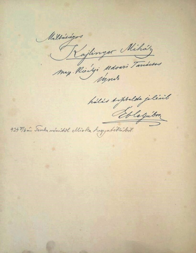 Éble Gábor Éble Gábor: Egy régi pesti palota. Kajlinger Mihály (1860-1924) udvari tanácsos, Budapest vízellátási rendszerének főtervezője számára dedikált példány.