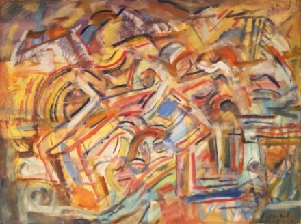 Korbel, Pavel (1932–2014) Korbel, Pavel (1932–2014): La marche du temps. Absztrakt kompozíció. Olaj, vászon. Jelzett.