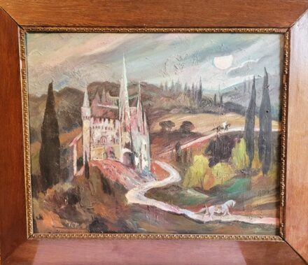 Molnár C. Pál (1894-1984) Molnár C. Pál (1894-1984): Mediterrán táj. Olaj, farost. Jelzett.