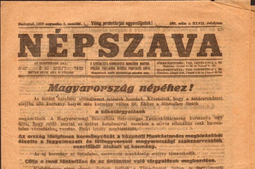 A Proletárdiktatúra bukása és a Peidl-kormány megalakulása. 1919. A Proletárdiktatúra bukása és a Peidl-kormány megalakulása. 1919. Népszava. 1919. augusztus 2.