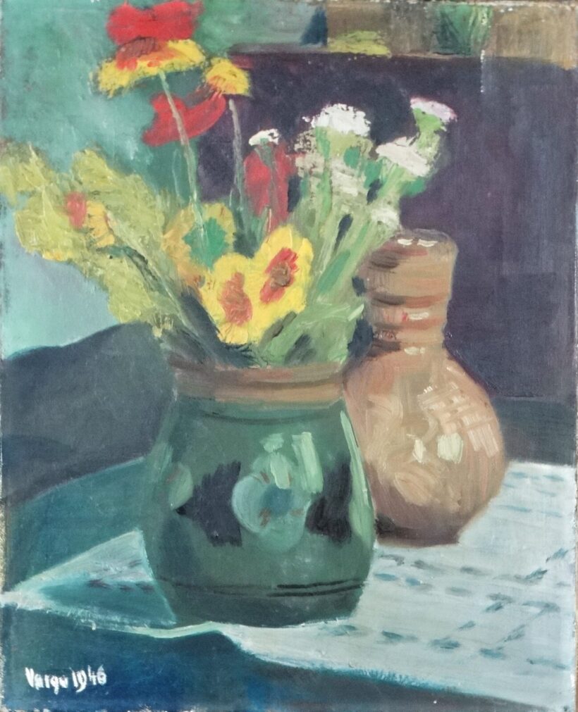 Varga József(1922-2021): Vajdahunyad 1936, Férfi portré 1942, Virágcsendélet 1946 - Image 2