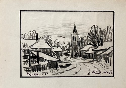 Réti Mátyás (1922-2002) Réti Mátyás (1922-2002): Falusi utca. Szén, papír. J.j.l.