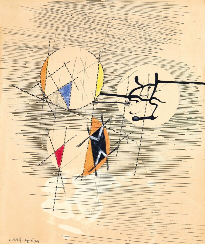 Moholy-Nagy László (1895-1946): Kompozició három körrel, 1946