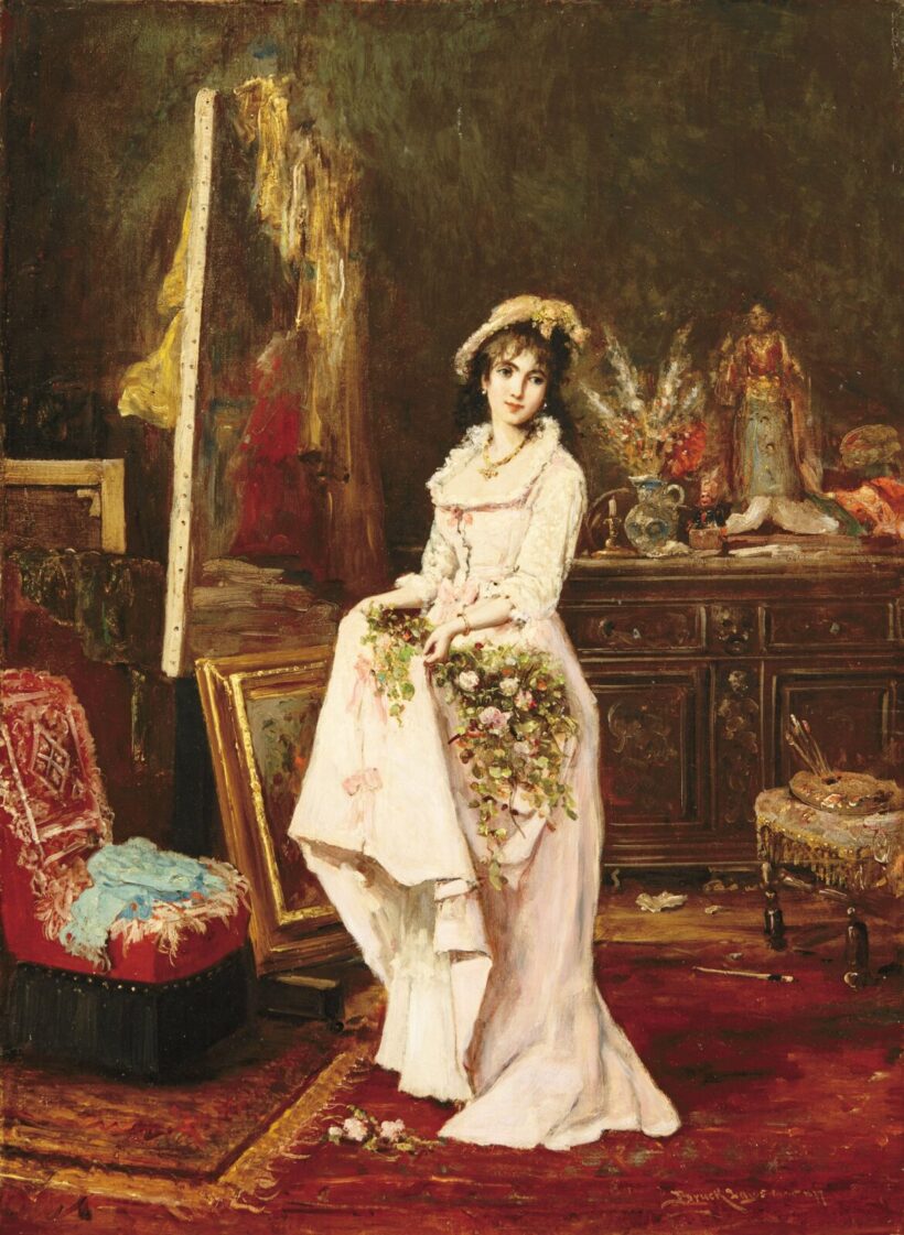Bruck Lajos (1846-1910): Elegáns hölgy műteremben, 1877